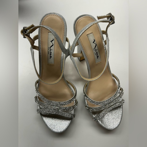 Nina Silver Strappy Block Heels - Picture 3 of 8